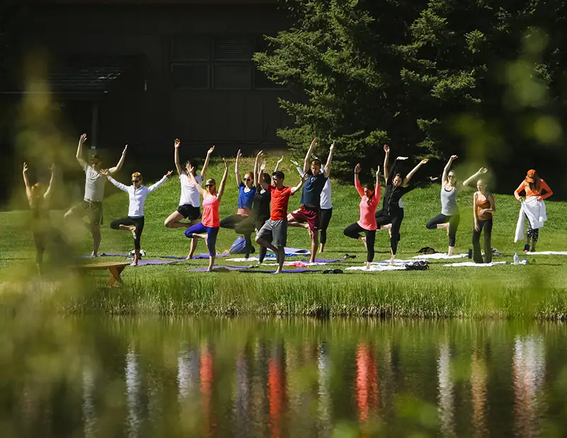 Yoga participants on the lawn