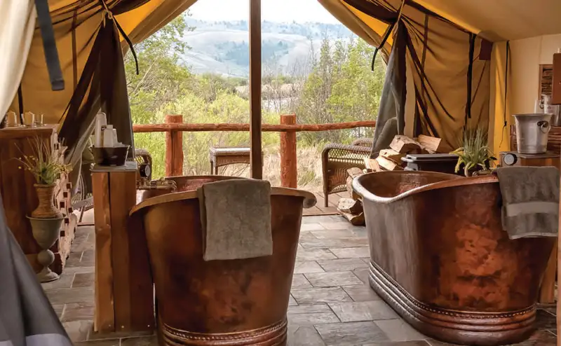 copper tubs waiting at the C Lazy U Spa