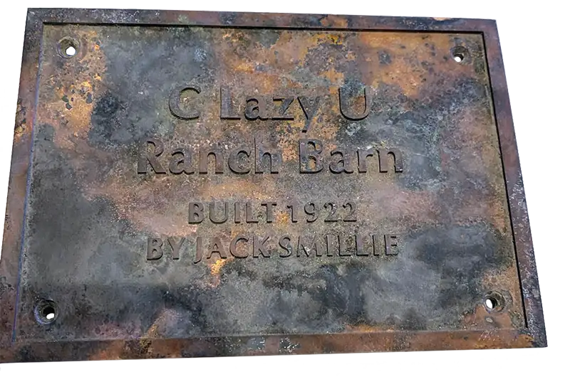 The C Lazy U barn plaque after the fire