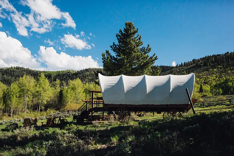 A conestoga glamping wagon