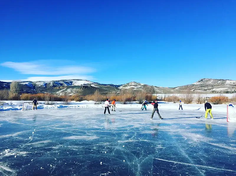 ice hockey game on the pond